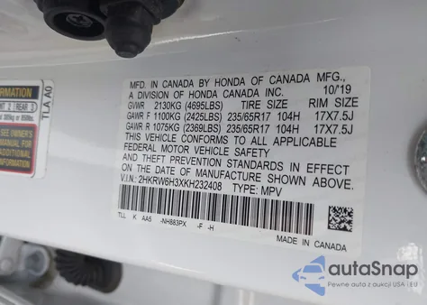 2019 Honda Cr-V Lx из США, поврежденный, VIN 2HKRW6H3XKH232408